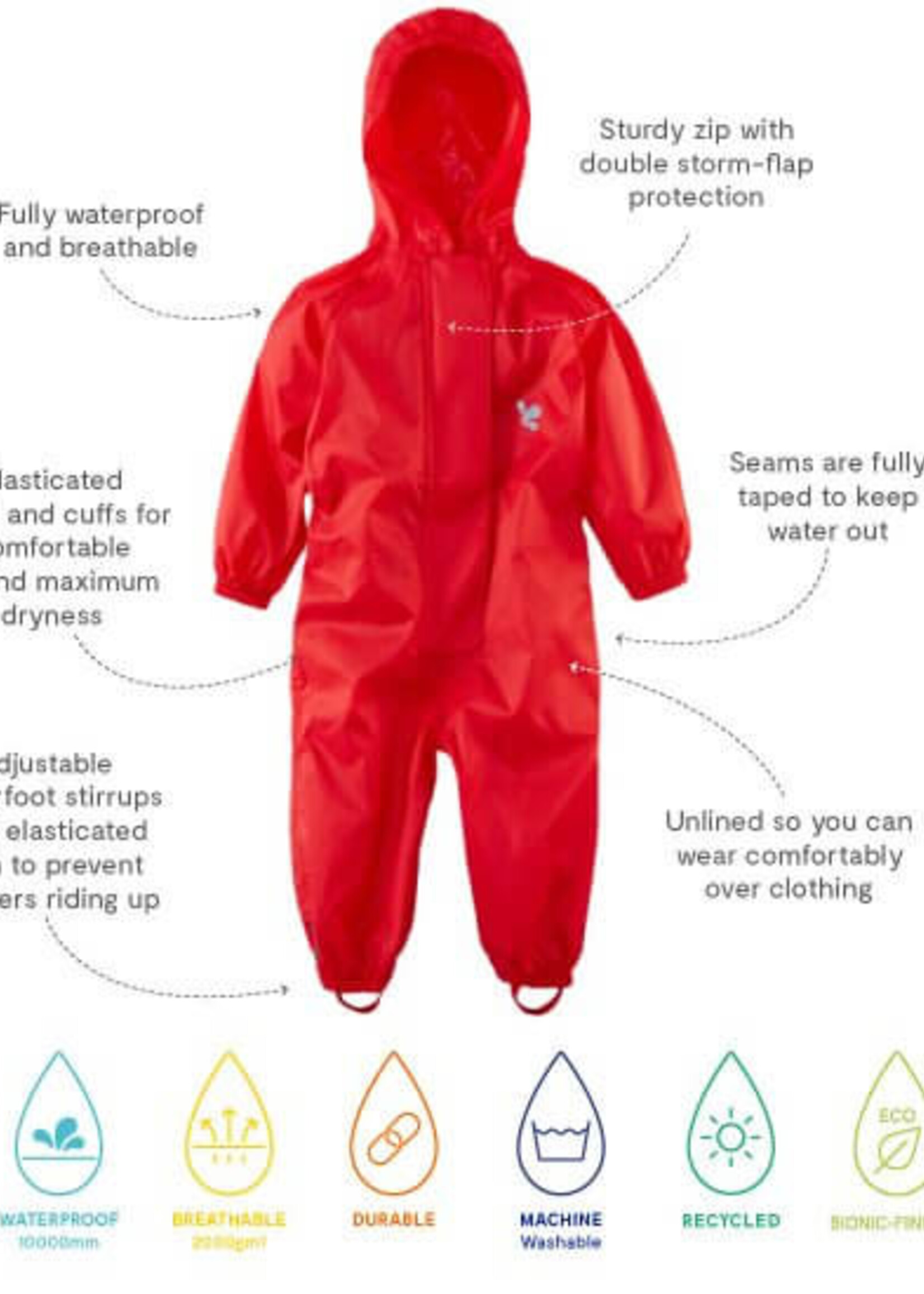 MP buitenkleding Waterproof overall rain suit child|♻️ recycled | red