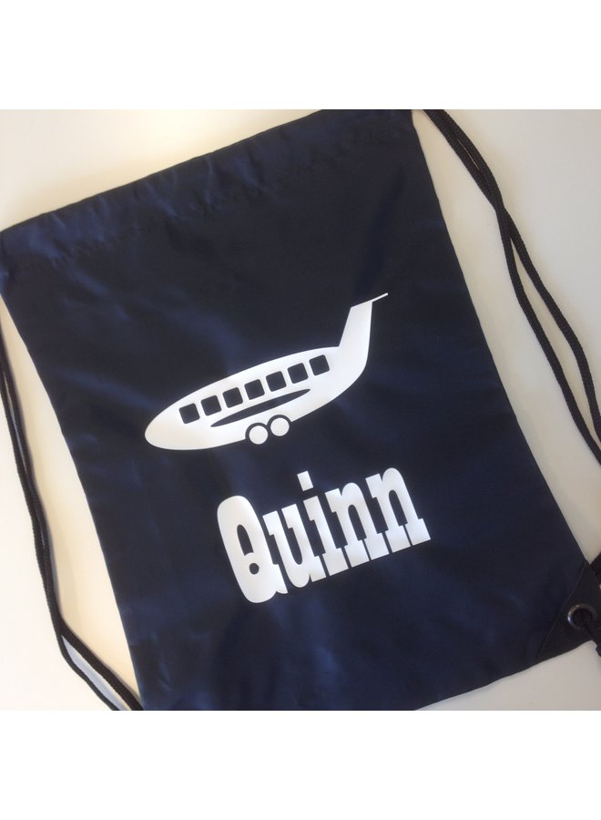 Gym bag with name and airplane