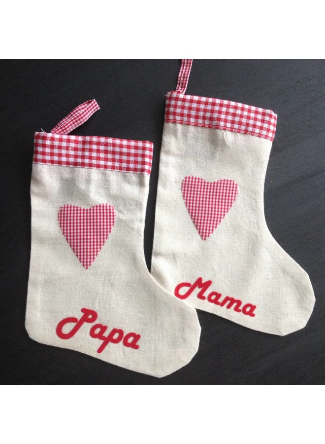 Printed Christmas stocking in linen, jute-look jute with heart