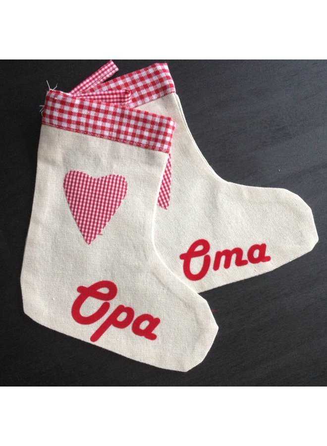 Printed Christmas stocking in linen, jute-look jute with heart