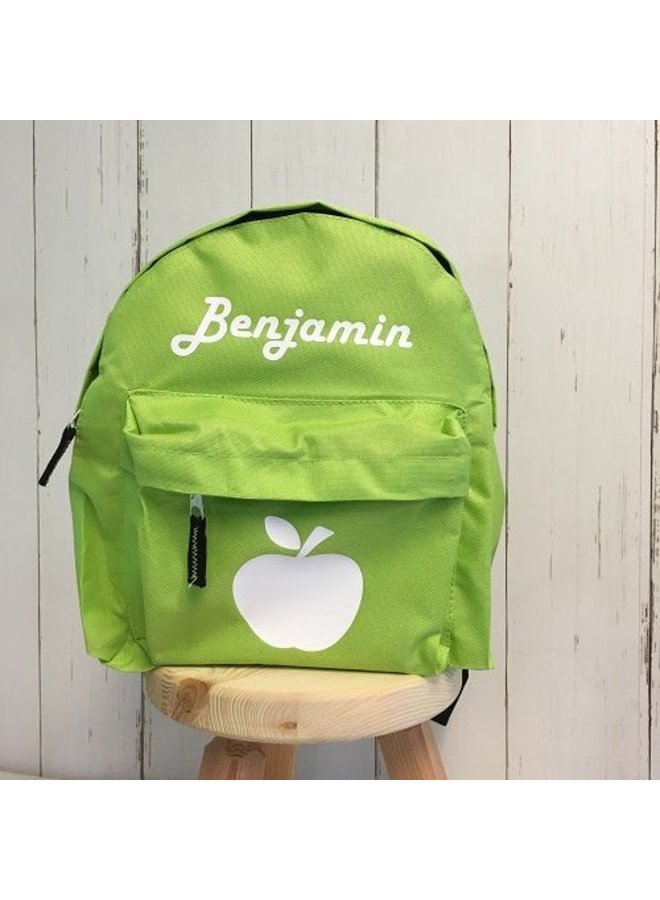 Backpack with name print and apple