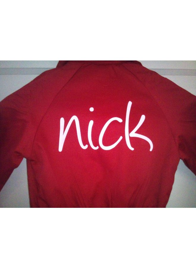 Red overall with name or text printing