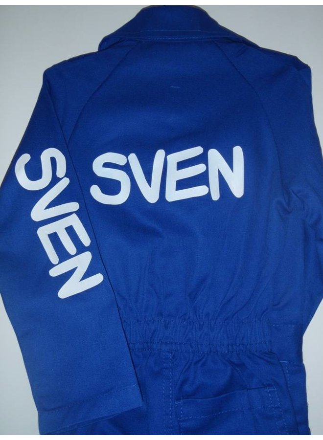 Cornflower blue overalls with name or text printing