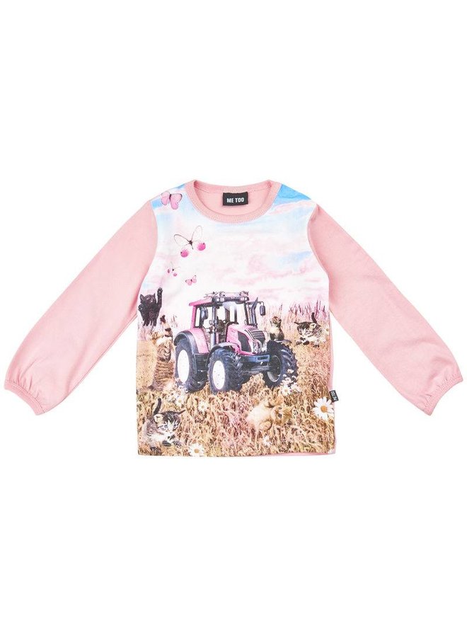 T-shirt with tractor in pink- long sleeves