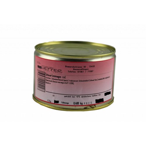 Metzgerei Vetter (Wasseralfingen) Roter Schwartenmagen (400g/Dose) Metzgerei Vetter (Wasseralfingen) Roter Schwartenmagen (400g/Dose)