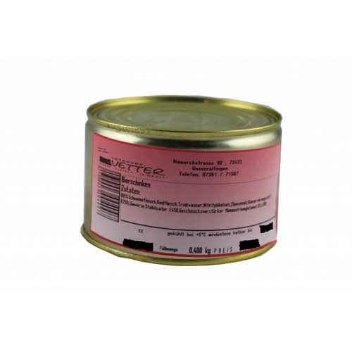 Metzgerei Vetter (Wasseralfingen) Bierschinken (400g/Dose) Metzgerei Vetter (Wasseralfingen) Bierschinken (400g/Dose)