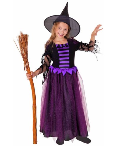 Magicoo Deluxe Heksenjurk lila-zwart met hoed