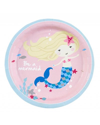 Amscan 8 roze borden zeemeermin- 18 cm