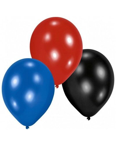 Amscan 10 bonte ballonnen rood, zwart, blauw