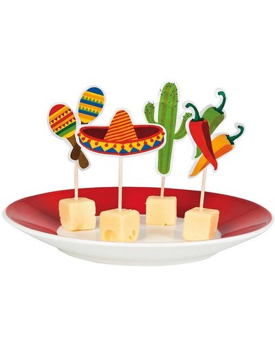 Amscan 4 cocktailprikkers - "Party Fiesta" - 9 cm