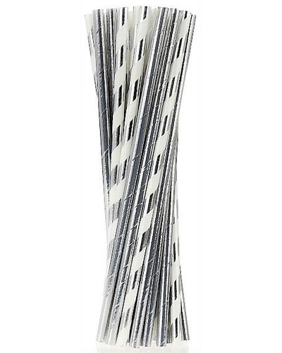 GoDan S. A. 24 rietjes zilver-wit papier