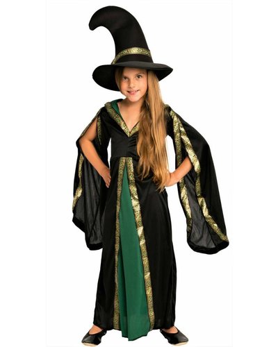 Magicoo Groen zwarte toverheks- heksenkostuum voor meisjes