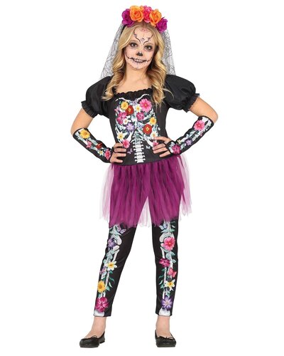 Fiestas Guirca Mexicaans skeletkostuum voor meisjes