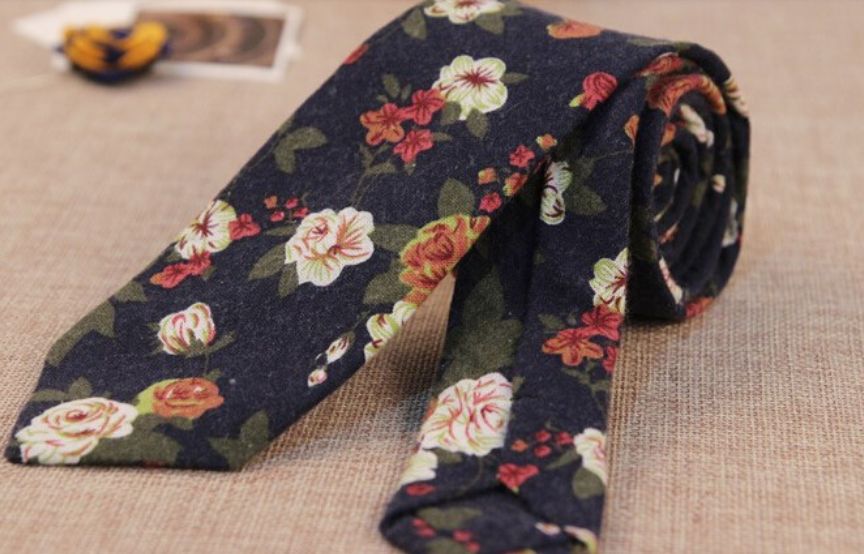 Floral Stropdas Navy Blauw