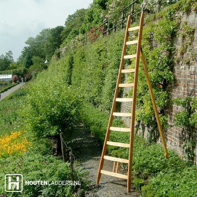 Houten plukladder (driepootladder, fruitladder, of snoeiladder)