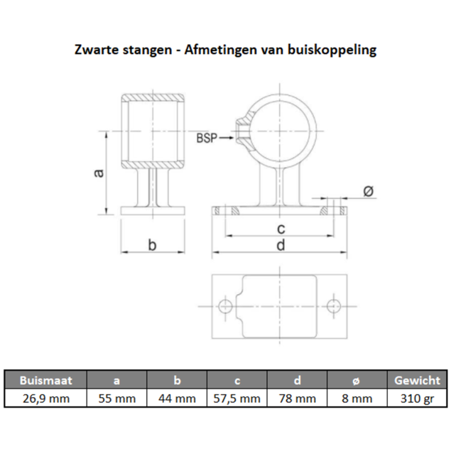Zwarte bevestigingsstang