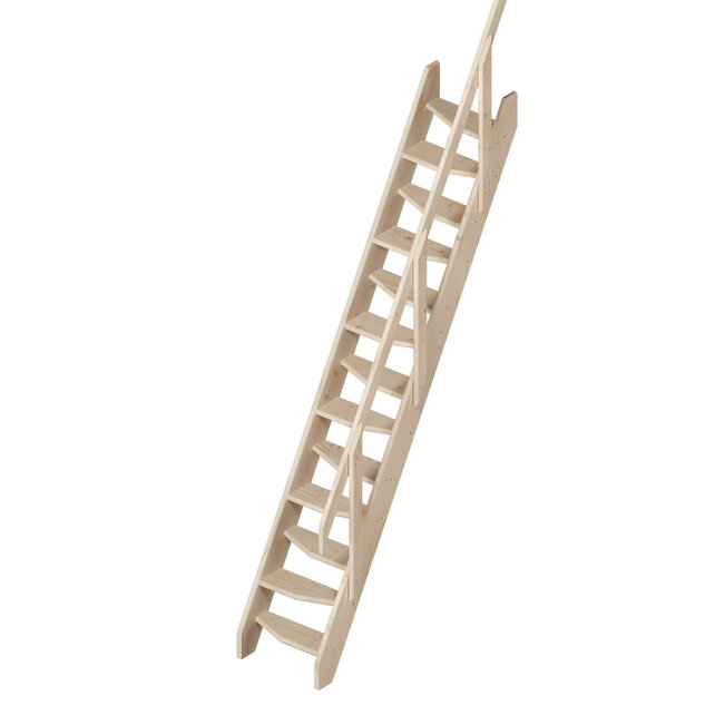 Kyoto vaste ruimtebesparende trap met leuning vurenhout - 54 cm breed Kyoto vaste ruimtebesparende trap met leuning vurenhout - 54 cm breed