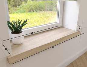 Maatwerk boomstam vensterbank met oortjes