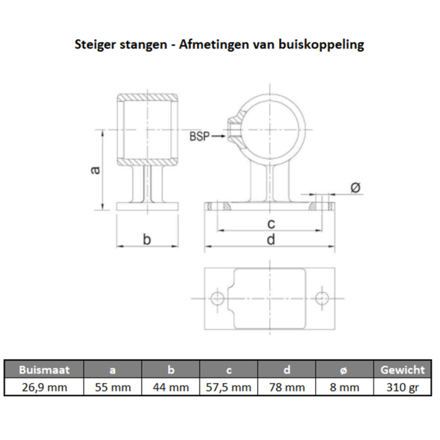 Bevestigingsvoet los Stalen