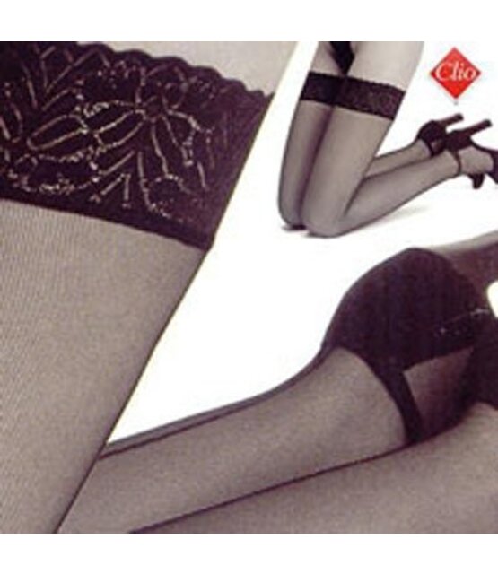 Clio Fine Mesh Stay Ups met naad en breed kanten boord