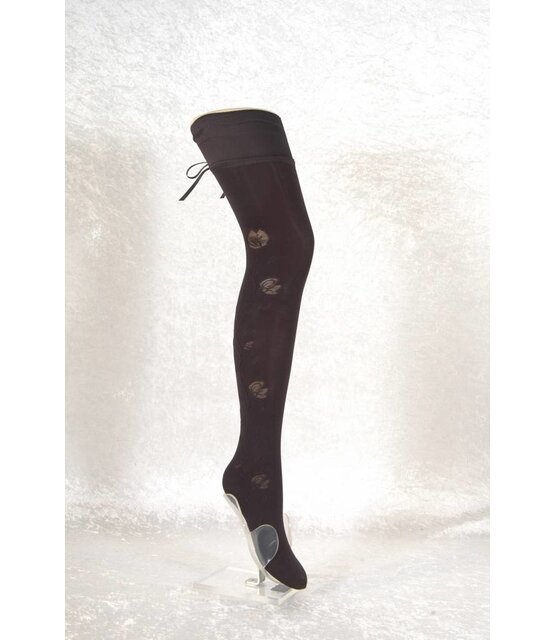 Clio 60 Den. Microfiber Opaque Hold Ups - Bloemenmotief en Satijnen Lint