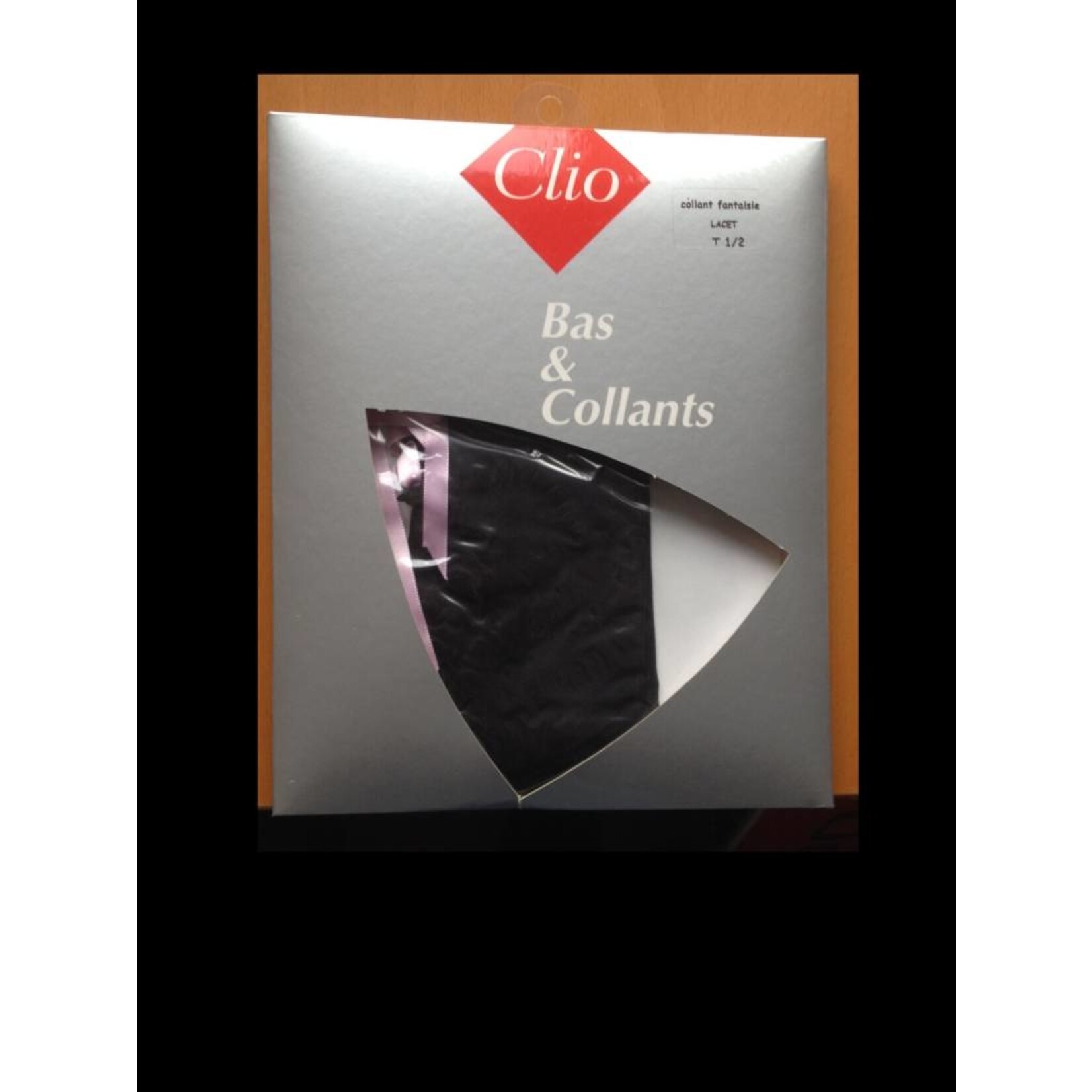 Clio Clio Zwarte 40 denier opaque panty met en rose veterbinding in het boord