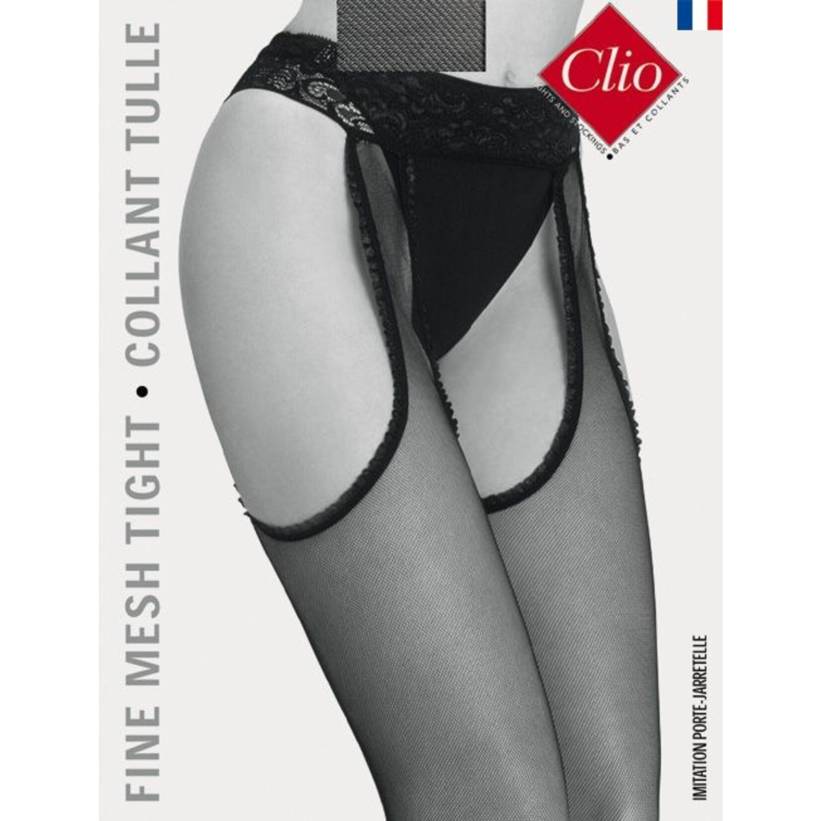 Clio Clio Finemesh Seam Suspender Tights with Lace Top