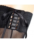 Clio Zwarte Fine Mesh Hold Ups met Naad – Verleidelijke Tulle en Satijnen Lintje