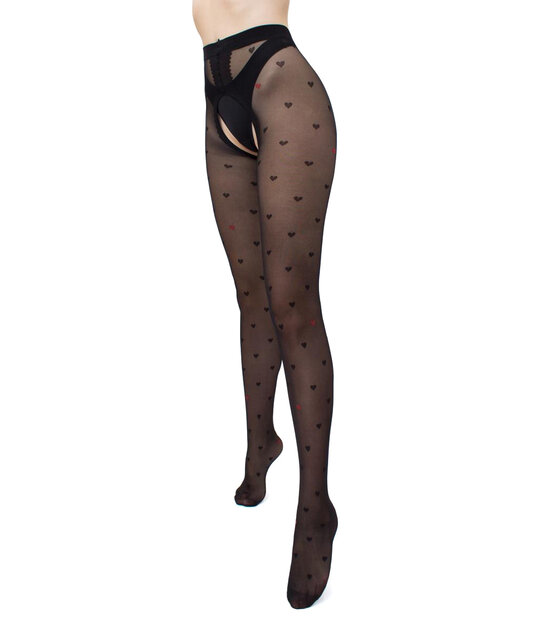 Giulia Intimo Fashion 20 Denier Open Kruis  Strip Panty met hartjes Giulia Intimo Fashion 20 Denier Open Kruis  Strip Panty met hartjes