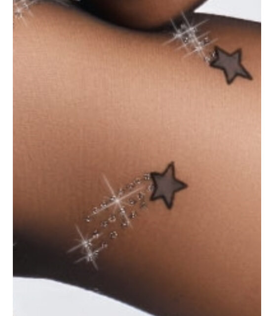 Giulia Alison 20 Den. panty met zwarte sterren en zilveren glitters. Giulia Alison 20 Den. panty met zwarte sterren en zilveren glitters.