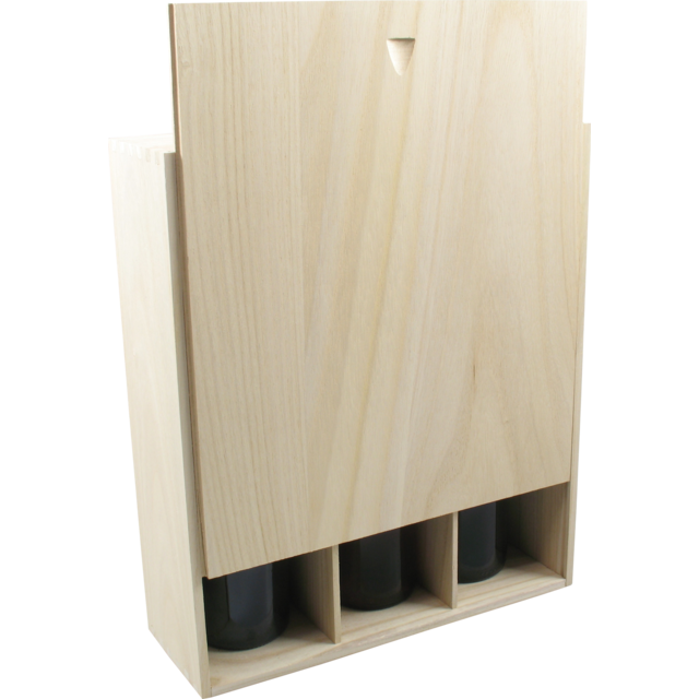 wooden wine box, 3 bottles, with shutter