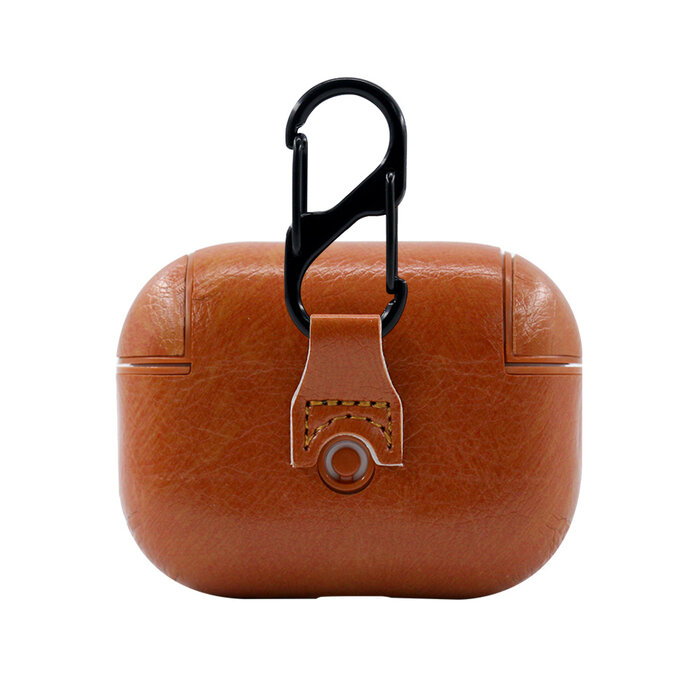 JVS Products Apple Airpods 1 en 2 Lederlook Case - Leer - Hardcase - Sleutelhanger - Kunstleer - Apple Airpods - Lichtbruin