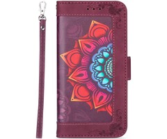 JVS Products iPhone 13 Pro Max hoesje - Bookcase - Koord - Pasjeshouder - Portemonnee - Mandalapatroon - Kunstleer - Bordeaux Rood