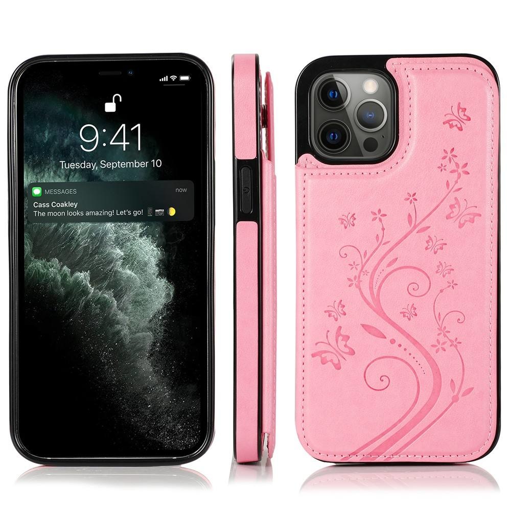 iPhone 13 Pro Max hoesje - Backcover - Pasjeshouder - Portemonnee - Bloemenprint - Kunstleer - Roze afbeelding