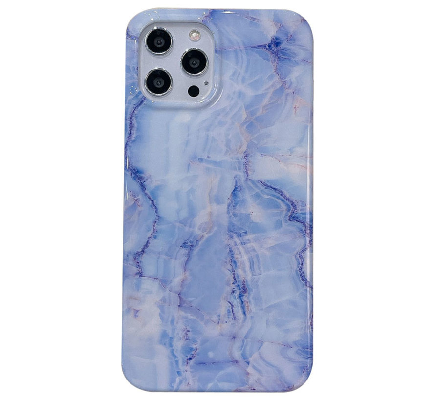 iPhone 13 hoesje - Backcover - Softcase - Marmer - Marmerprint - TPU - Blauw/Paars kopen