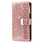 iPhone 13 hoesje - Bookcase - Koord - Pasjeshouder - Portemonnee - Glitter - Bloemenpatroon - Kunstleer - Rose Goud kopen