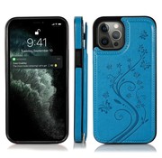 JVS Products iPhone 13 Pro Max hoesje - Backcover - Pasjeshouder - Portemonnee - Bloemenprint - Kunstleer - Blauw