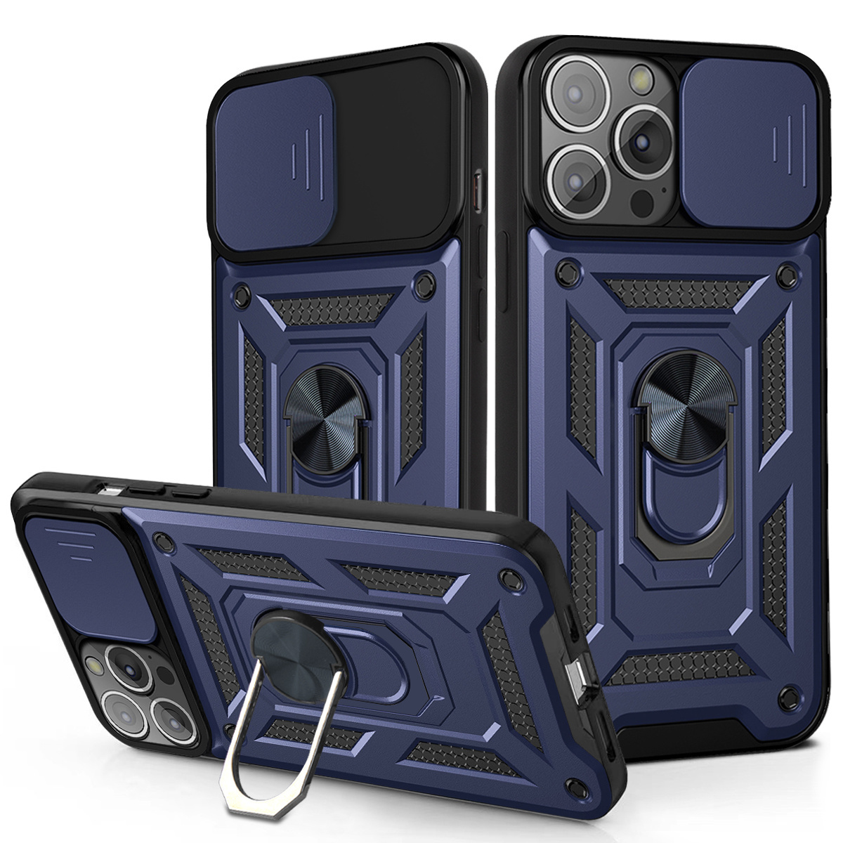 iPhone 13 Pro Max Rugged Armor Back Cover Hoesje met Camera Bescherming - Stevig - Heavy Duty - TPU - Apple iPhone 13 Pro Max - Blauw