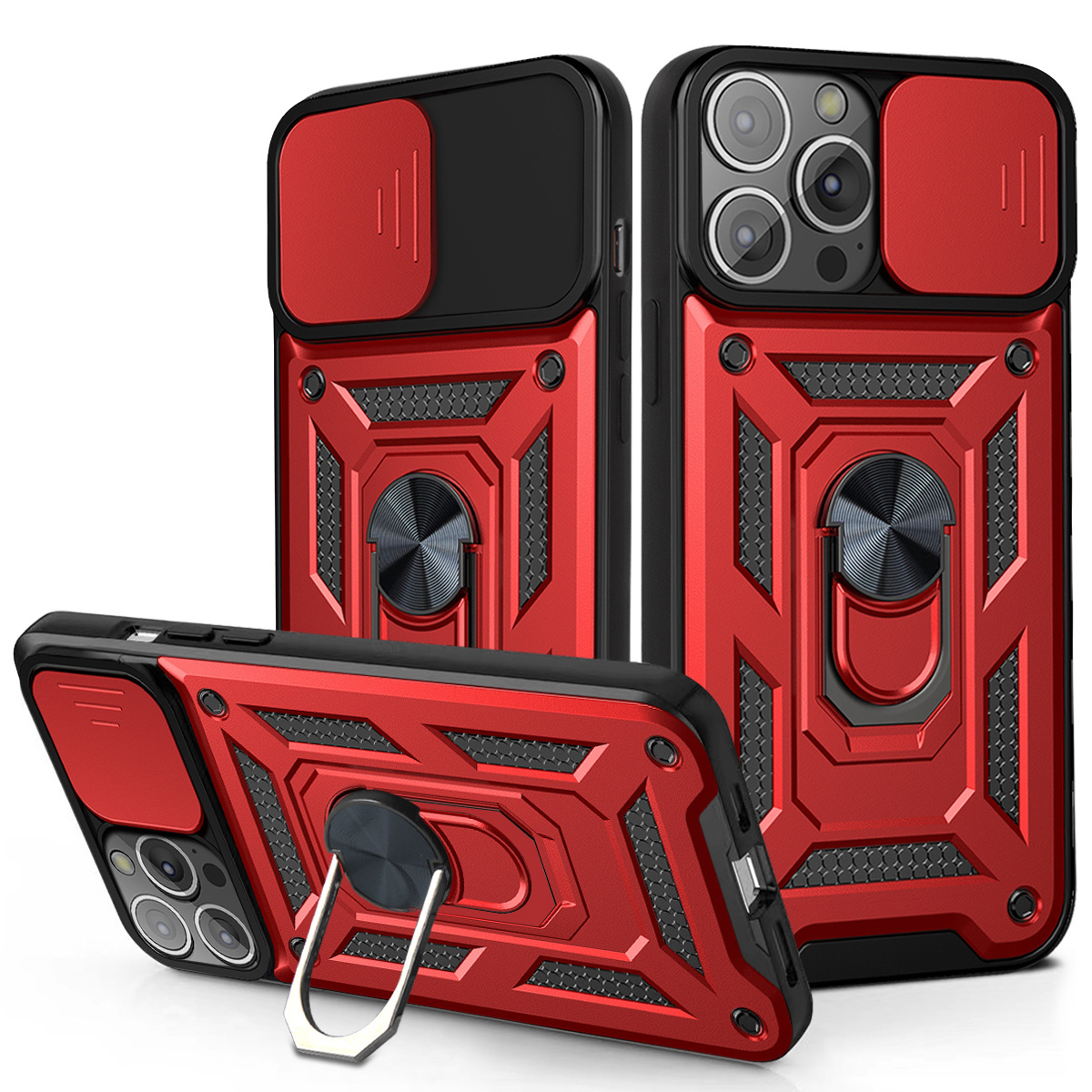 iPhone 13 Pro Max Rugged Armor Back Cover Hoesje met Camera Bescherming - Stevig - Heavy Duty - TPU - Apple iPhone 13 Pro Max - Rood