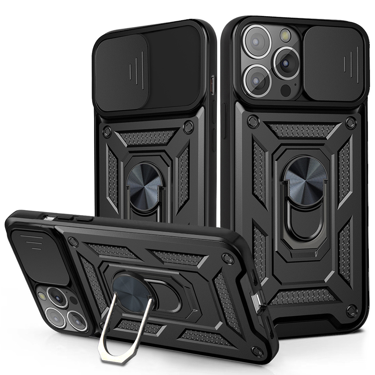 iPhone 13 Pro Rugged Armor Back Cover Hoesje met Camera Bescherming - Stevig - Heavy Duty - TPU - Apple iPhone 13 Pro - Zwart