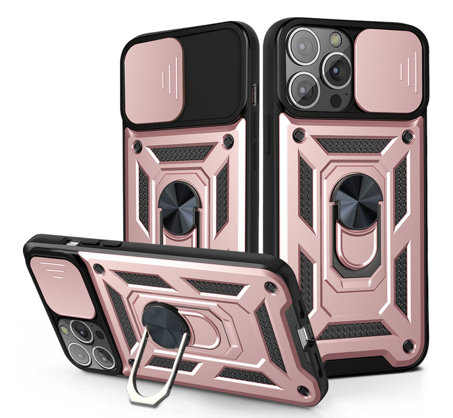 iPhone 13 hoesje - Backcover - Rugged Armor - Camerabescherming - Extra valbescherming - TPU - Rose Goud kopen