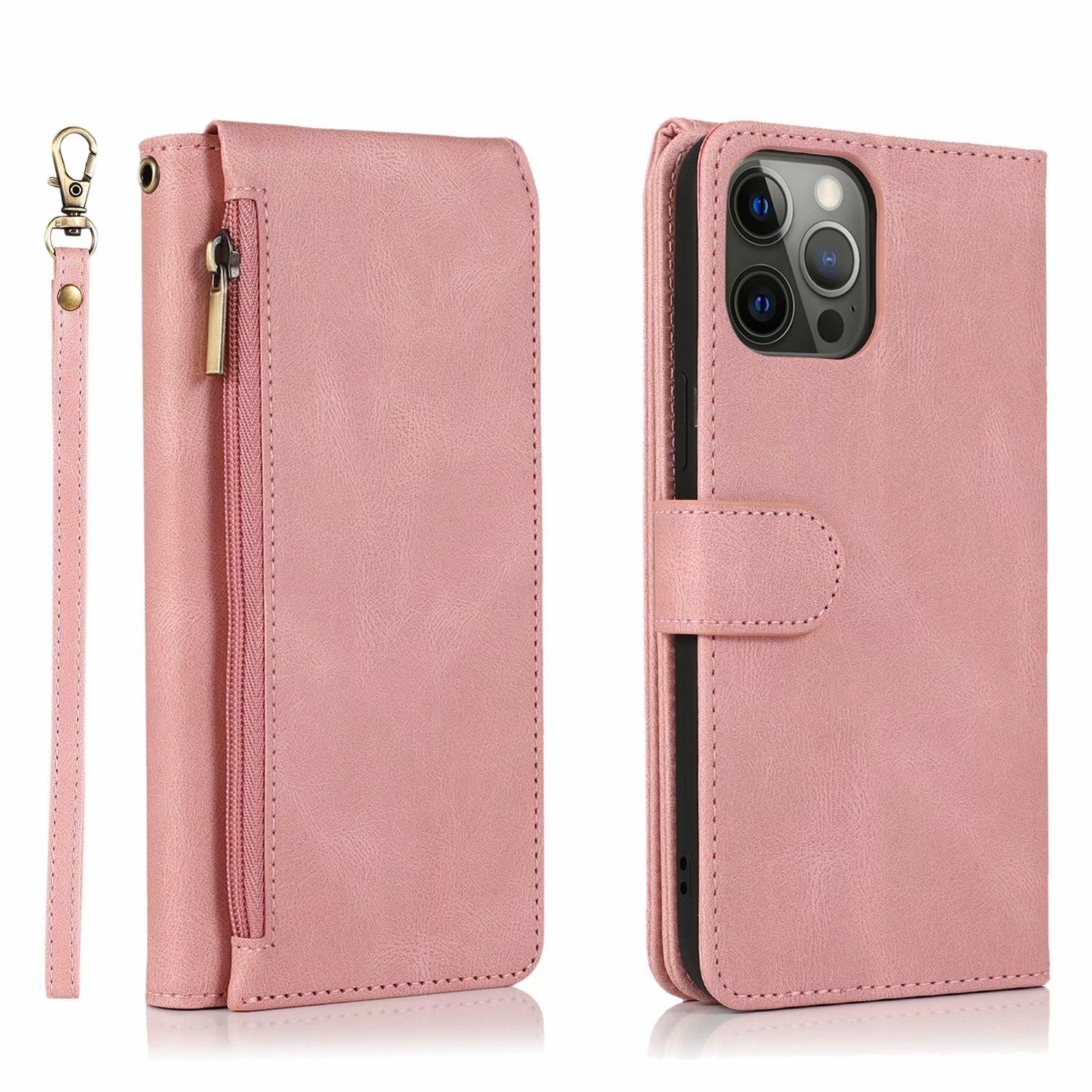 iPhone 13 Pro Max hoesje - Bookcase - Pasjeshouder - Portemonnee - Rits - Kunstleer - Rose Goud afbeelding