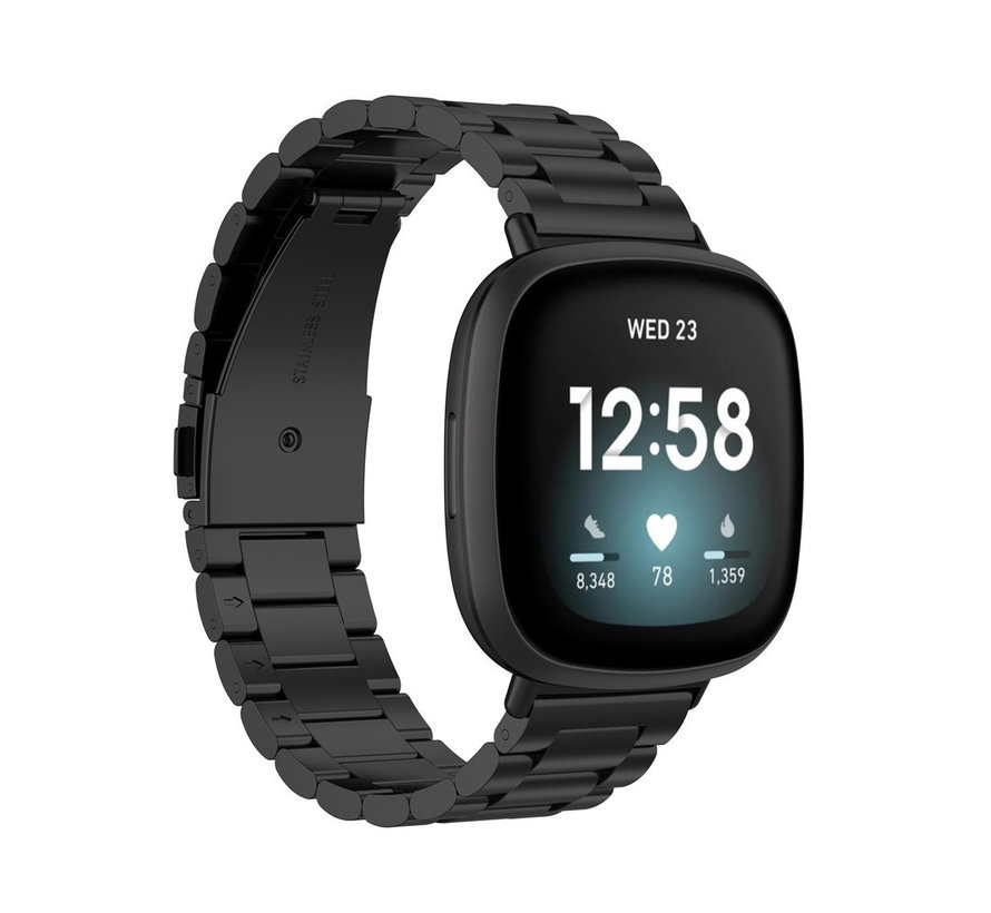 Fitbit Versa 2 Luxe Metalen Horloge Bandje - Metaal - Vouw Sluiting - Schakel Polsband - Fitbit Versa 2 - Zwart Kopen