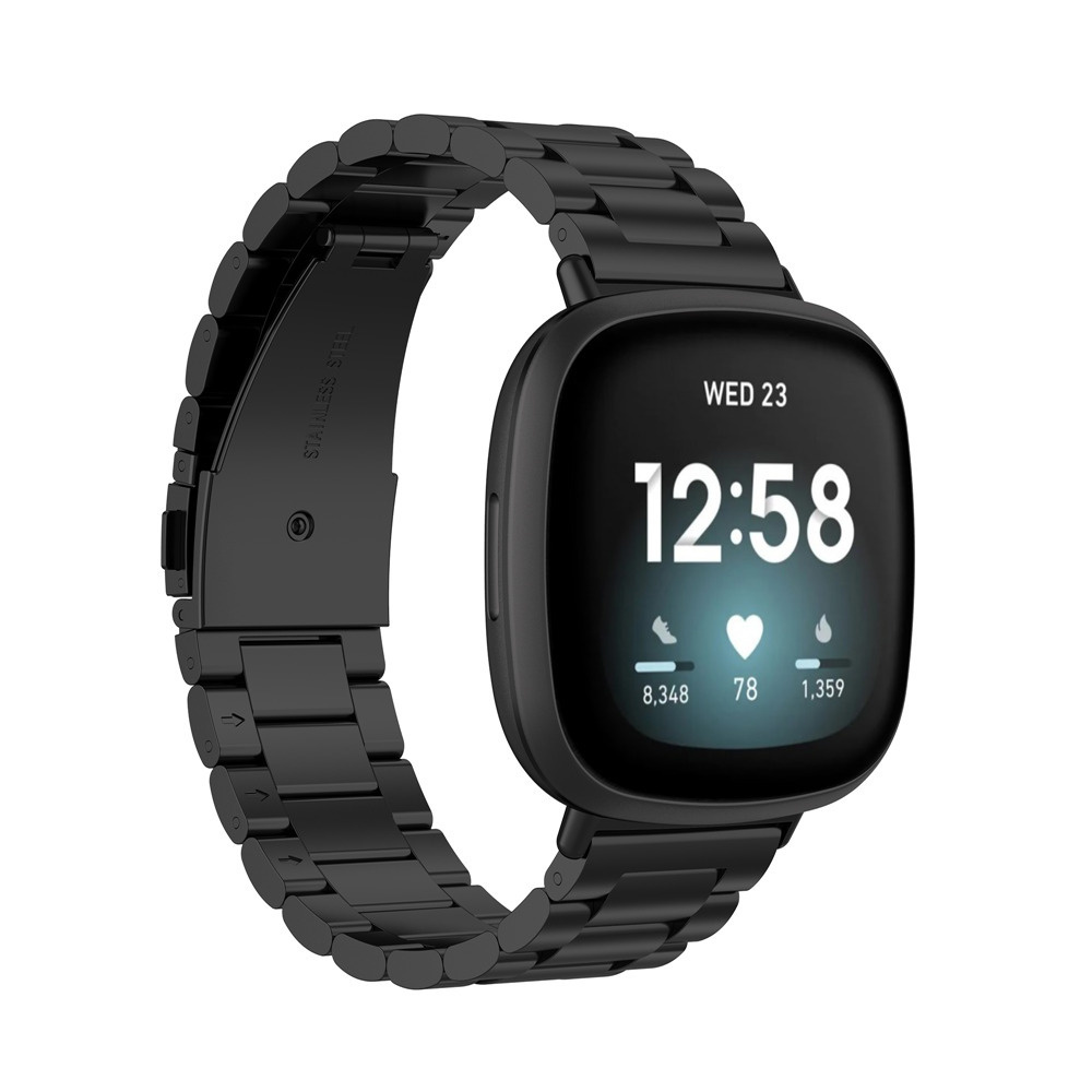 Fitbit Sense Luxe Metalen Horloge Bandje - Metaal - Vouw Sluiting - Schakel Polsband - Fitbit Sense - Zwart