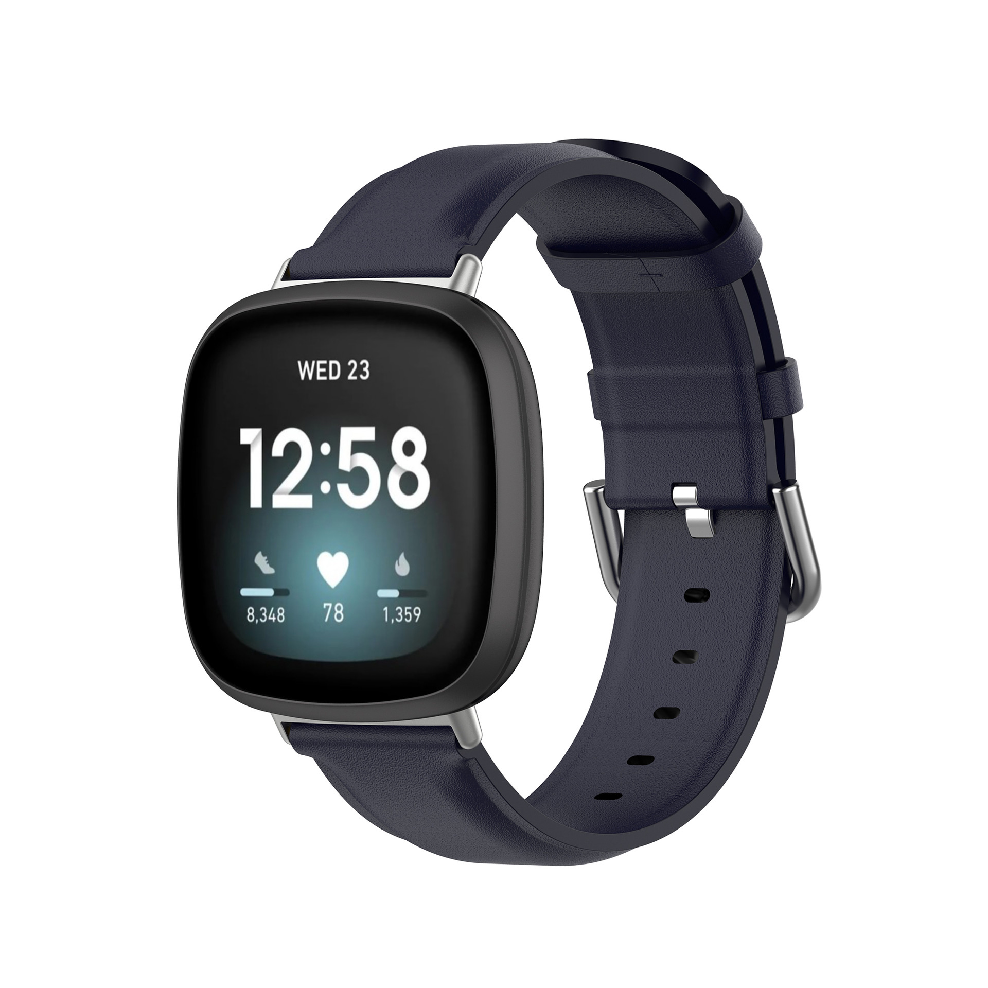 Fitbit Sense Leren Bandje - Horloge Bandje - Polsband - Kunstleer - Fitbit Sense - Donkerblauw