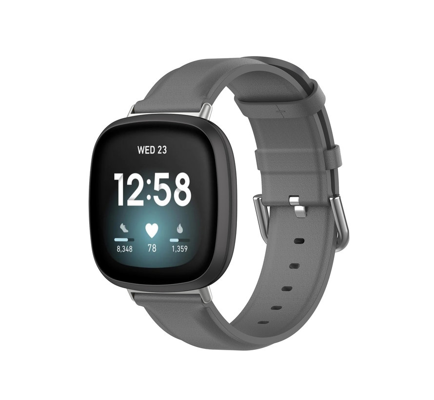 Fitbit Sense Leren Bandje - Horloge Bandje - Polsband - Kunstleer - Fitbit Sense - Grijs kopen