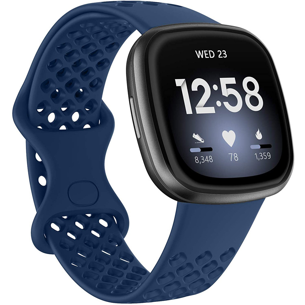 Bandje geschikt voor Fitbit Sense - Maat L - Polsband - Horlogebandje - Siliconen - Donkerblauw afbeelding