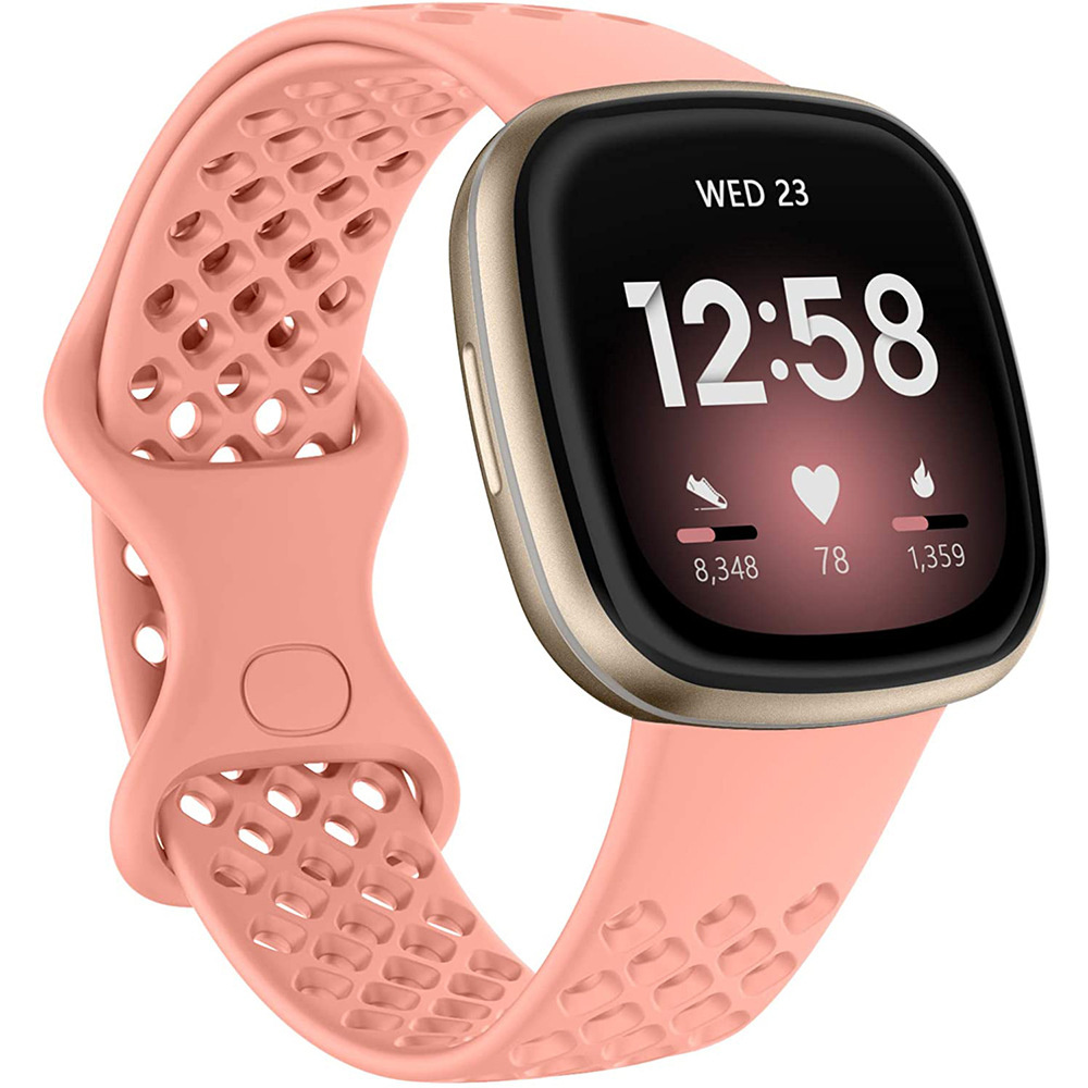 Bandje geschikt voor Fitbit Sense - Maat L - Polsband - Horlogebandje - Siliconen - Zalmroze afbeelding