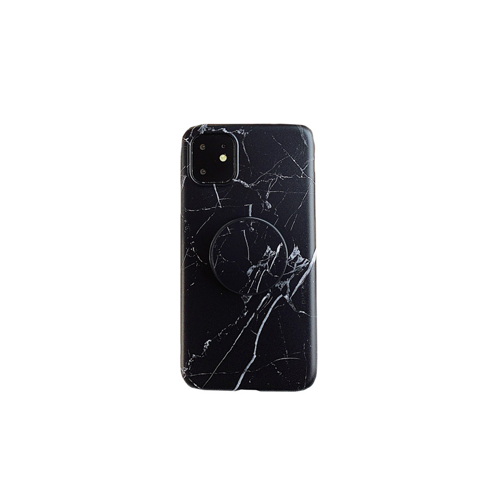 iPhone 13 Pro hoesje - Backcover - Marmer - Ringhouder - TPU - Zwart afbeelding