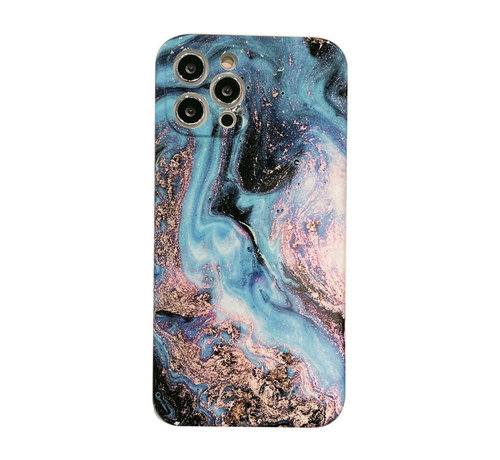 JVS Products iPhone 13 Pro Back Cover Hoesje Marmer - Marmerprint - TPU - Marble Design - Apple iPhone 13 Pro - Donkerblauw/Lichtblauw kopen
